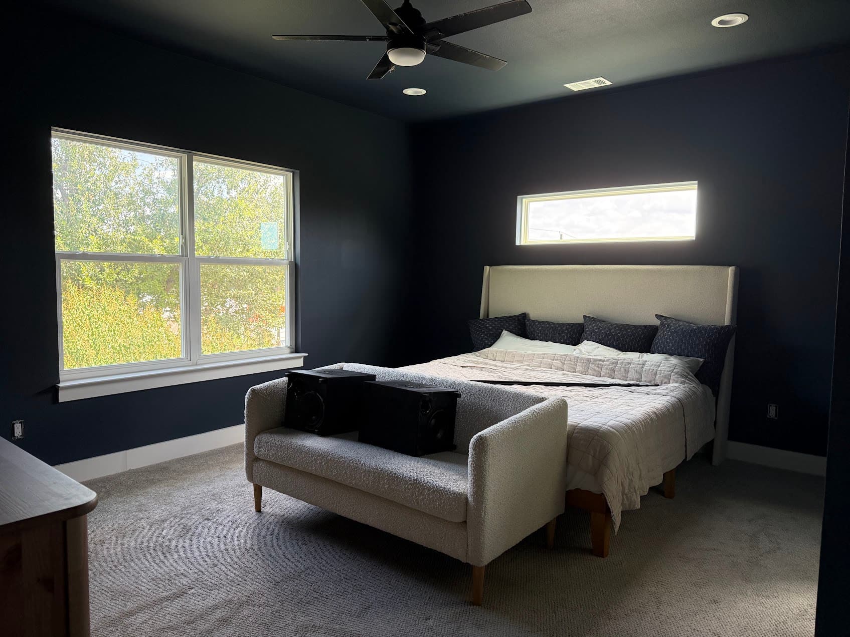 Blue accent wall interior painting in Austin TX