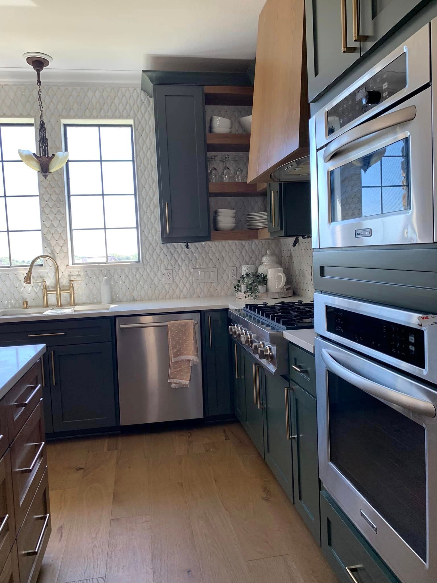 Green painted kitchen cabinets Bee Cave TX