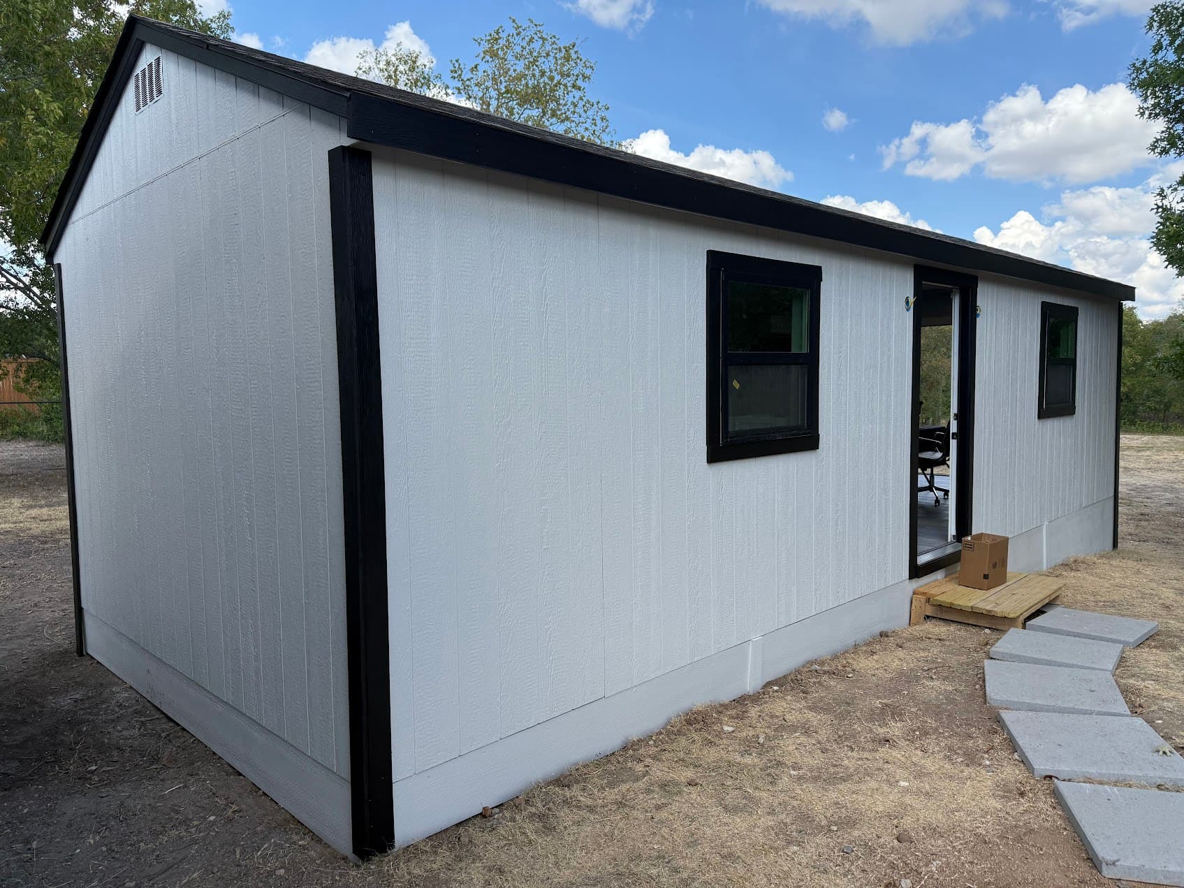 Grey shed exterior painting Pflugerville TX