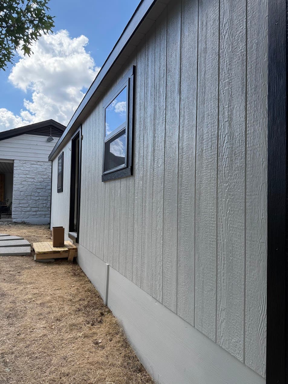Painted grey shed Pflugerville Texas