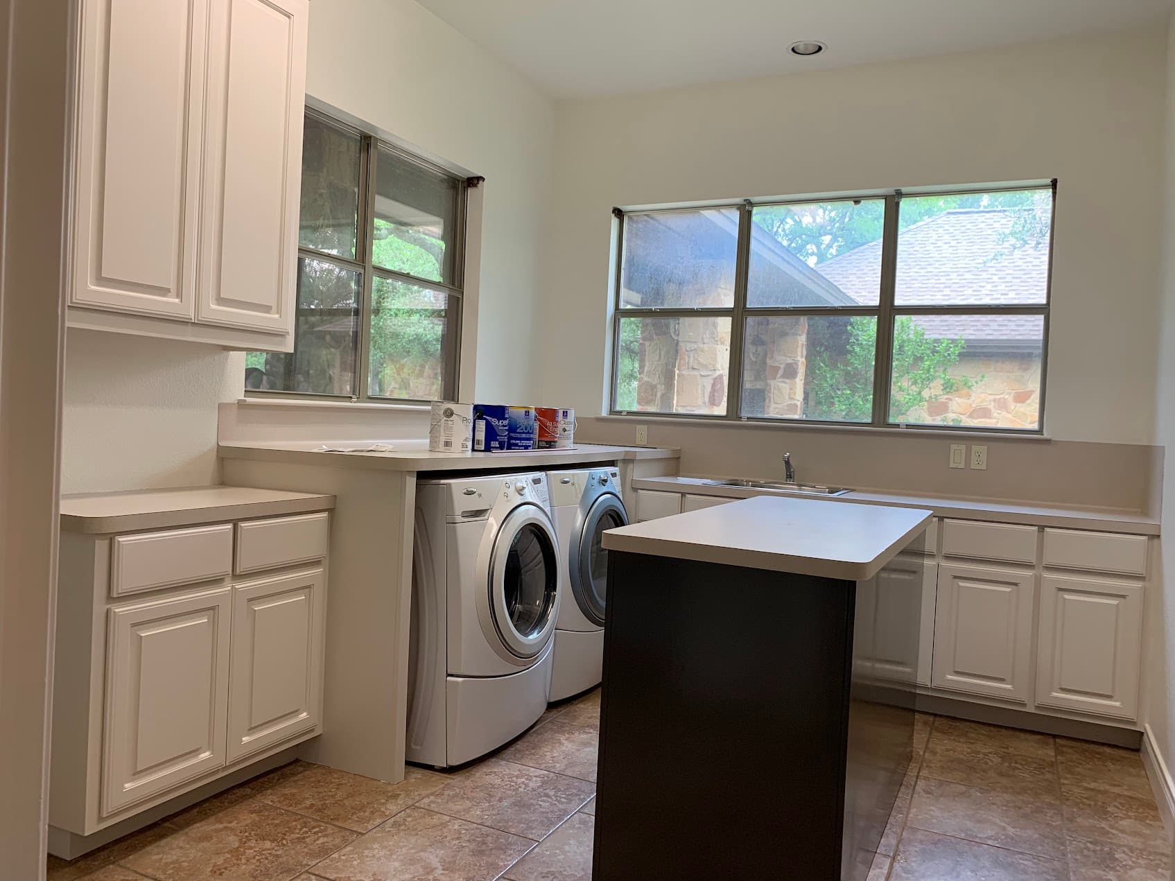 White and grey kitchen cabinet paint Georgetown Texas